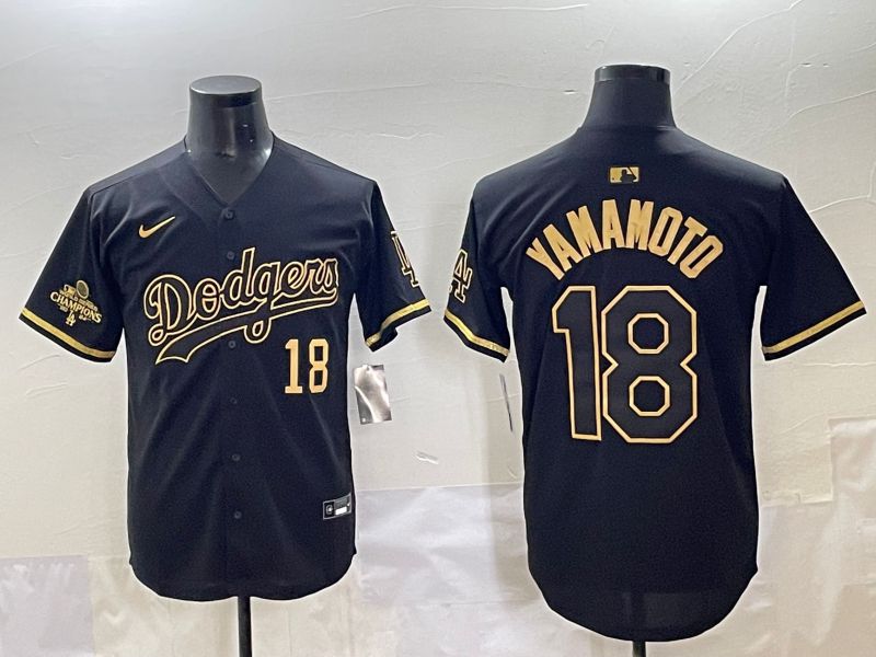 Men 2025 Los Angeles Dodgers #18 Yamamoto Black Gold Five generations Nike MLB Jersey style 8